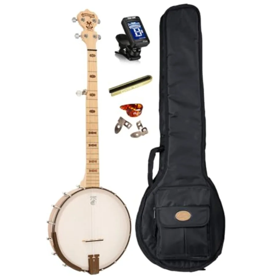 

Banjo for bluegrass performance, brass-plated hardware, bronze powder coat finish, Art Deco inlay design, includes gig bag, tun