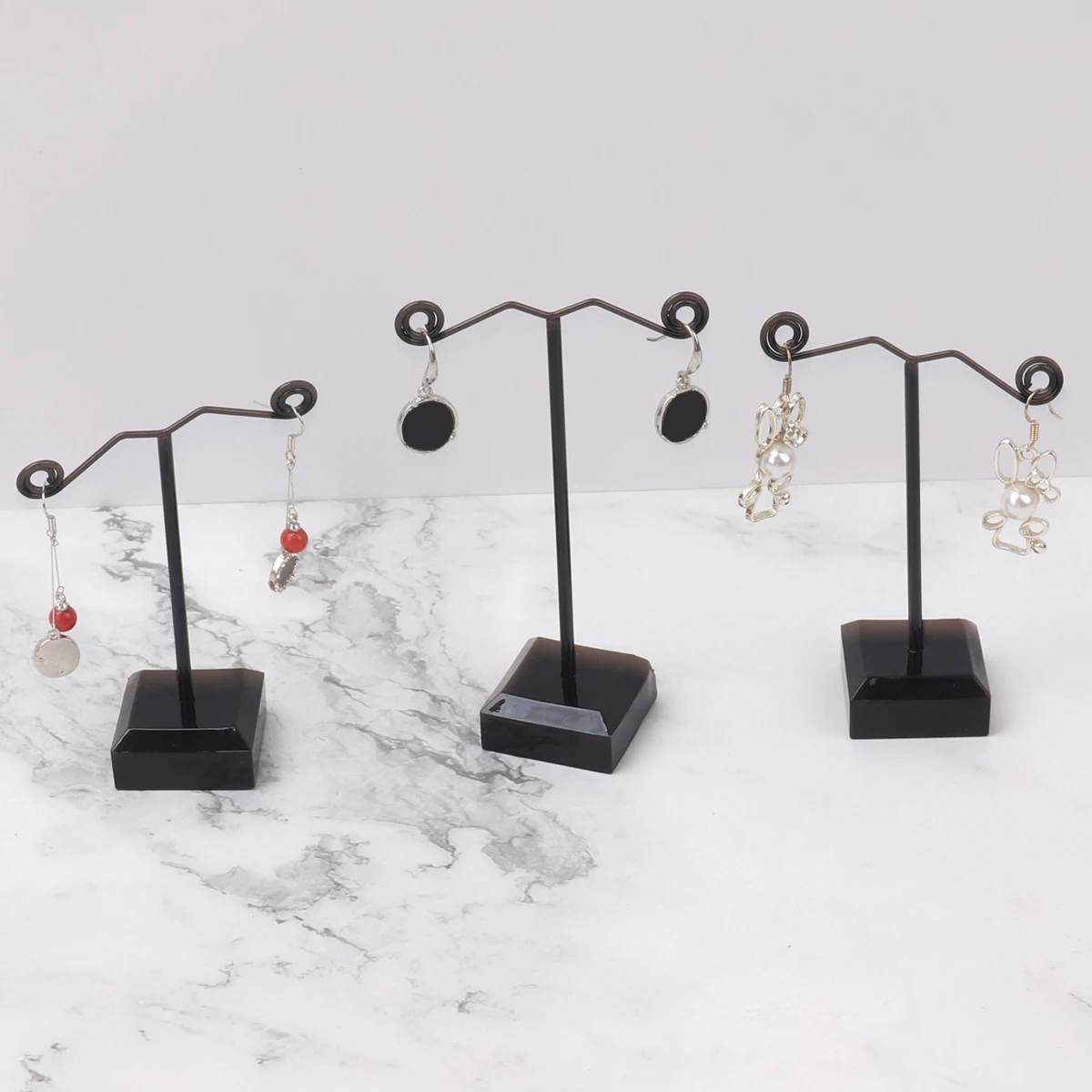 T-Shaped Jóias Display Stand, acrílico, metal, contador, prateleira de exibição, contador, brincos, anel, colar, relógio, novo, 3pcs