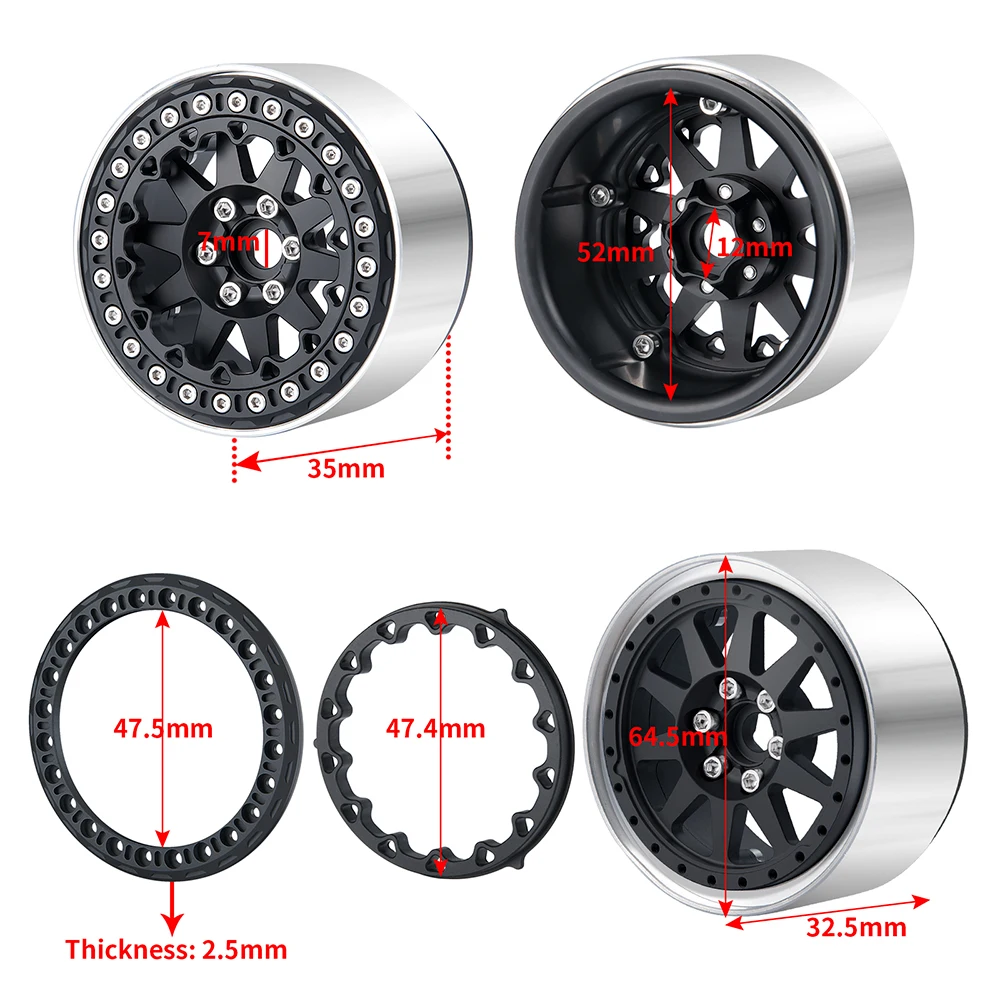 AXSPEED 4Pcs Metal 2.2 Inch Beadlock Wheel Rims & Wheel Outer Rings for 1/10 RC Crawler Axial SCX10 90046 TRX4 TRX6 Wraith 90048