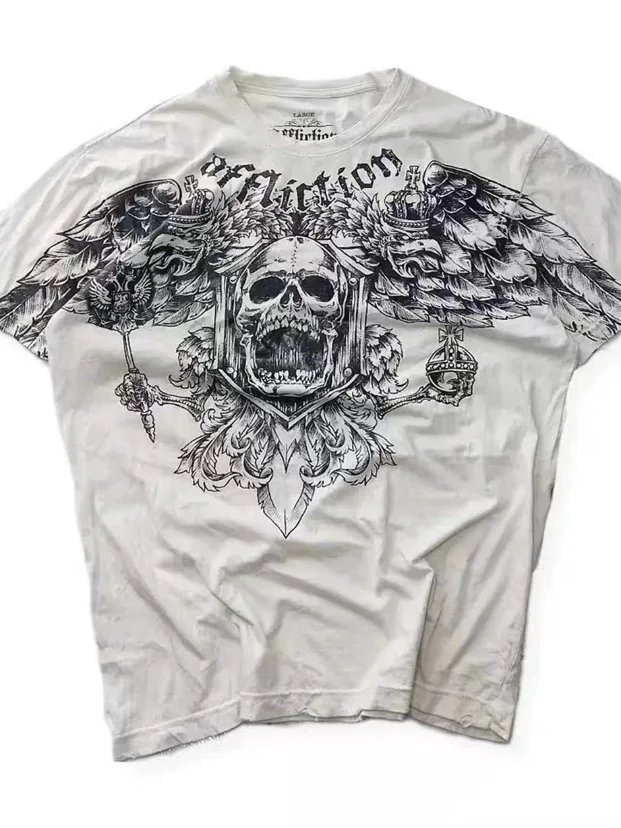 

Oversized Printed T-irt 2000s High Street Y2K Men's Faion Tagkita Brand Cotton ort Sve round Ne Summer Top