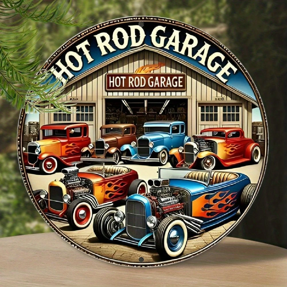 1PCS 2D Retro Racing American Style Wooden Round Disc Furniture Suspension Wall Decoration Farm Car Club Shooting Background