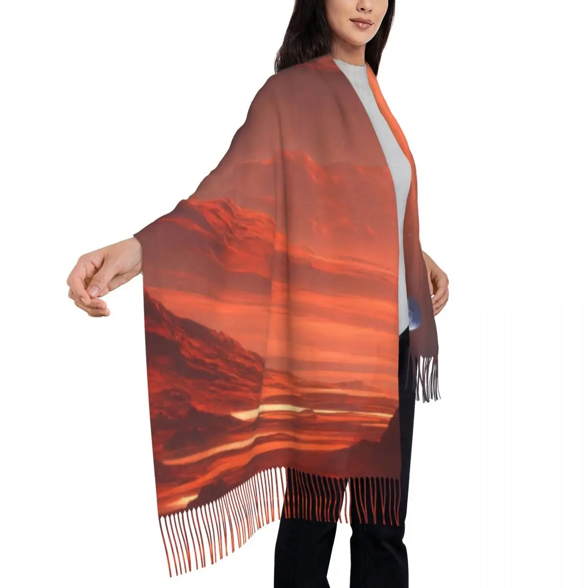 Mars Planets Fantasy Scarf Wrap for Women Long Winter Warm Tassel Shawl Unisex Scarves