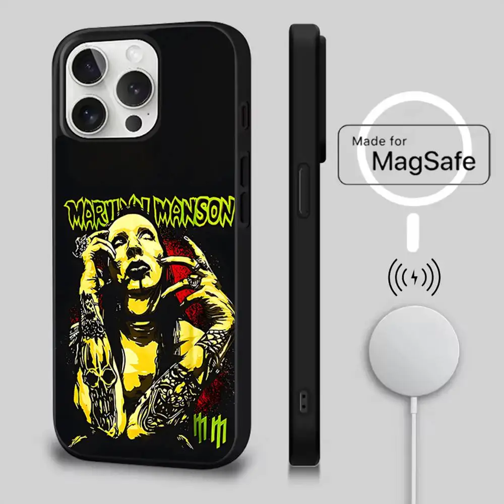 Чехол для телефона Rock M-Marilyn M-Manson для iPhone 17,16,15,14,13,12,11,Pro,Max,Plus,Mini,SE4,E с магнитной беспроводной зарядкой Magsafe