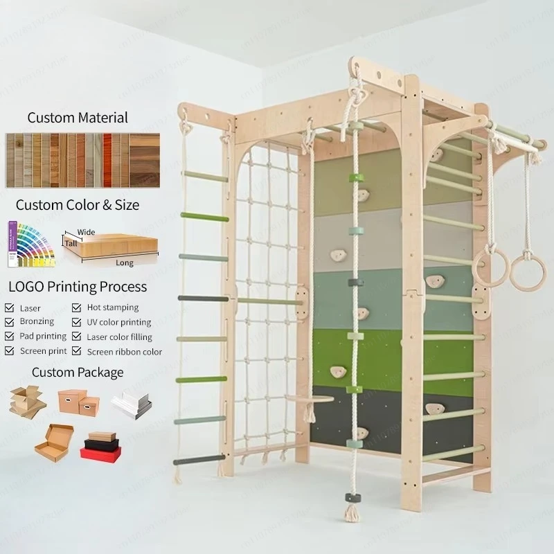 Children's Indoor Playground Climbing Wall Gymnastics Play Swedish Ladder Set with Tie Rod