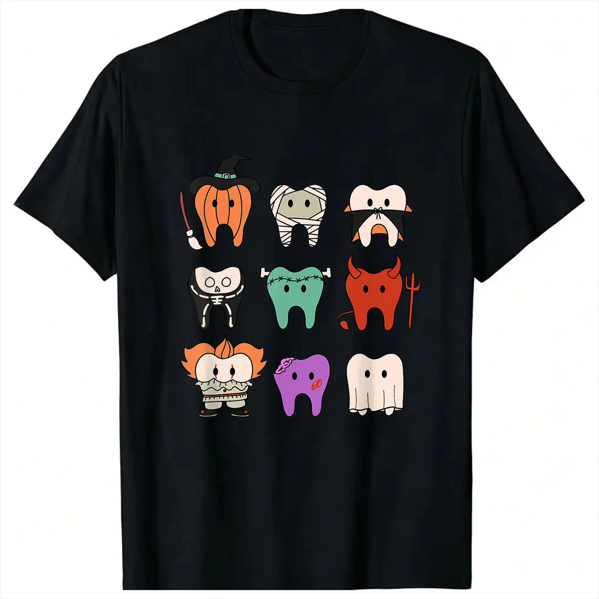 Funny Cute Dental Hygiene Monsters Teeth Squad Halloween T-Shirt Beach  Y2K Retro T Shirts Cotton Leisure Tee Shirt For Tees