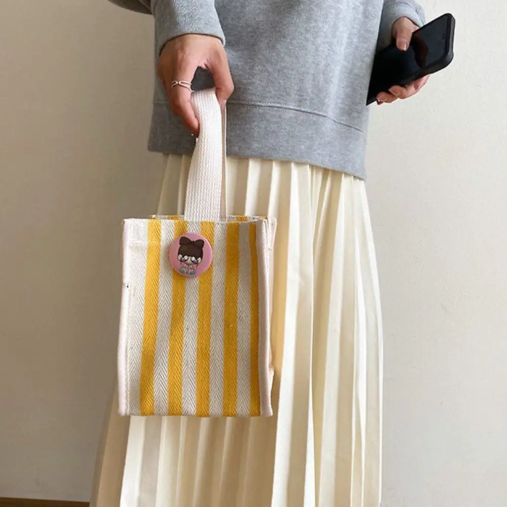 

Casual with Short Handle Tote Bag Striped Canvas Messenger Bag Cartoon Lunch Bag Beach
