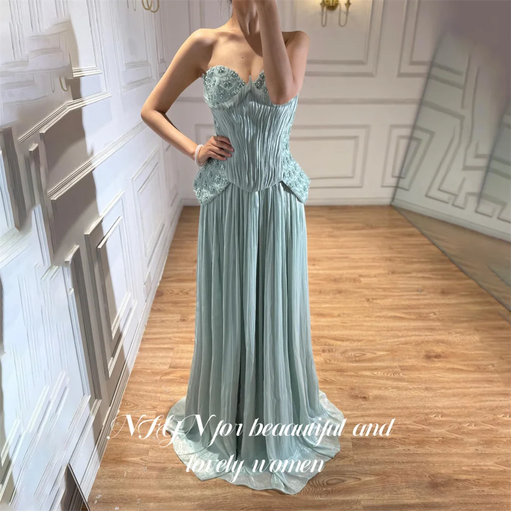 NFYN Mint Green Chiffon 프롬 드레 Sweetheart Sleeveless Prom Gown Beading On Chest A Line Party Dress for Formal Event Customized