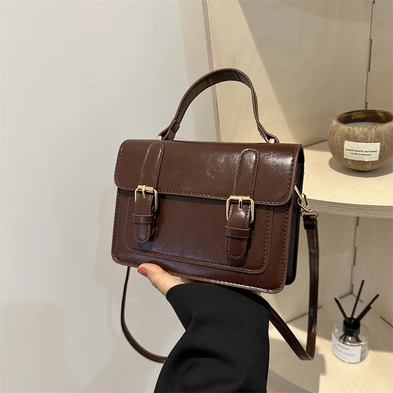 Women's Bag2023New Trendy Retro Satchel Niche High Sense Solid Color Crossbody Small Square Bag Dropshipping