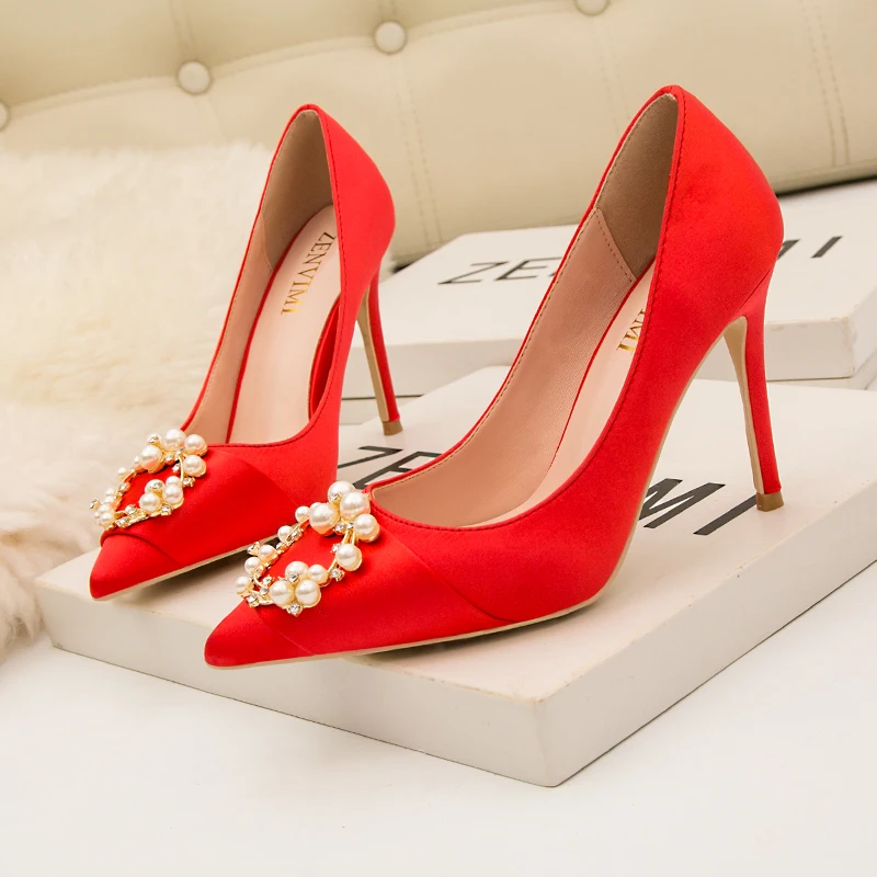 2023 Spring Luxury Women Glitter Rhinestone Thin High Heels Pumps Spell color Crystal Cinderella Wedding Shoes Plus Size