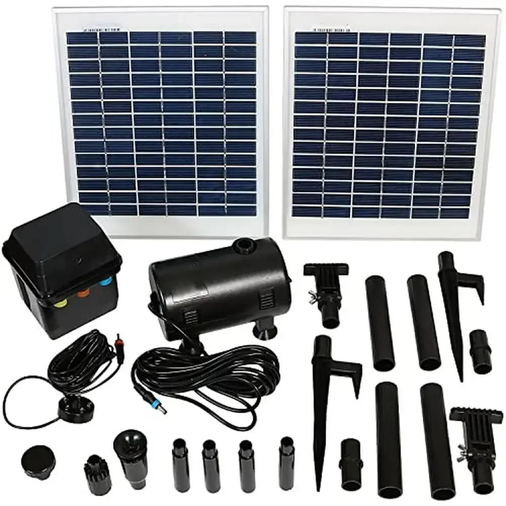 Outdoor Solar Pump and Panel Fountain Kit with Battery Pack LED Light 396 GPH Strong Water Flow and 120-Inch Lift Solar Powered