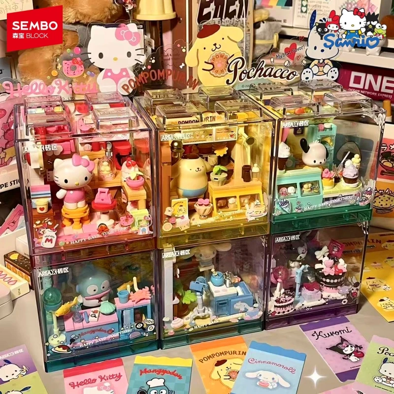 헬로 키티 블록 산리오 귀여운 작은 가게 쿠로미 장난감 컬렉션 모델 데스크탑 카와이 장식품 어린이 휴일 선물
