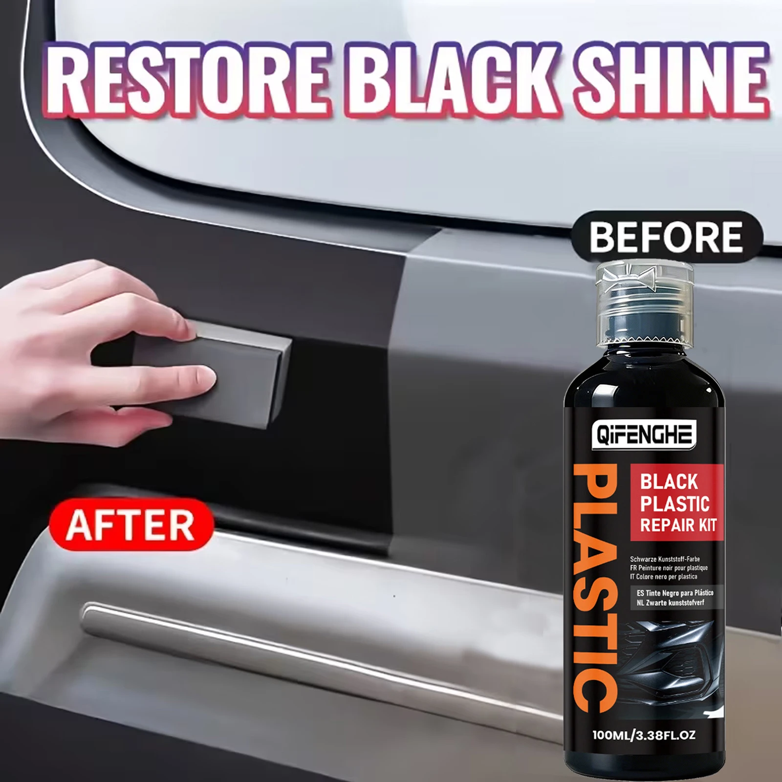 Auto-Kunststoff-Auffrischer Beschichtungsmittel für Außenbereich Reparatur Reinigung Erfrischung Restaurierung Schwarz Glanz Versiegelung Aufheller – Detail 4