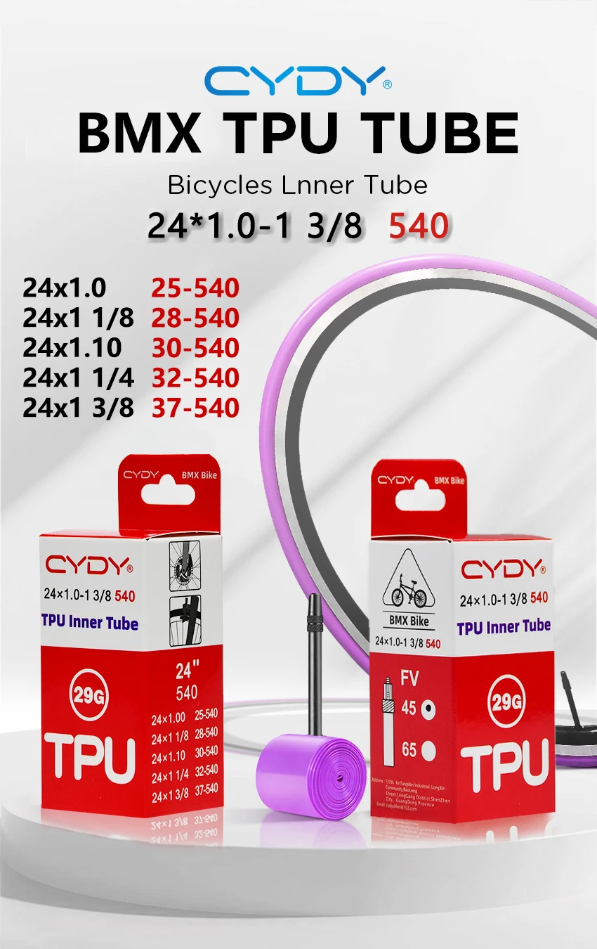 CYDY Bike TPU-Innenschlauchkamera, 24 Zoll, 540, 24 x 1,0, 1 1/8, 1,1, 1 1/4, 1 3/8 Zoll, Presta-Ventil, BMX-Fahrradreifen, Pneu-Fahrradreifen, 29G – Detail 1