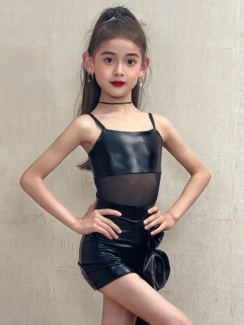 أطفال بنات اللاتينية Dancewear السباغيتي حزام ارتداءها وتنورة زهرة ثلاثية الأبعاد الأطفال الرقص رومبا المنافسة ملابس رقص