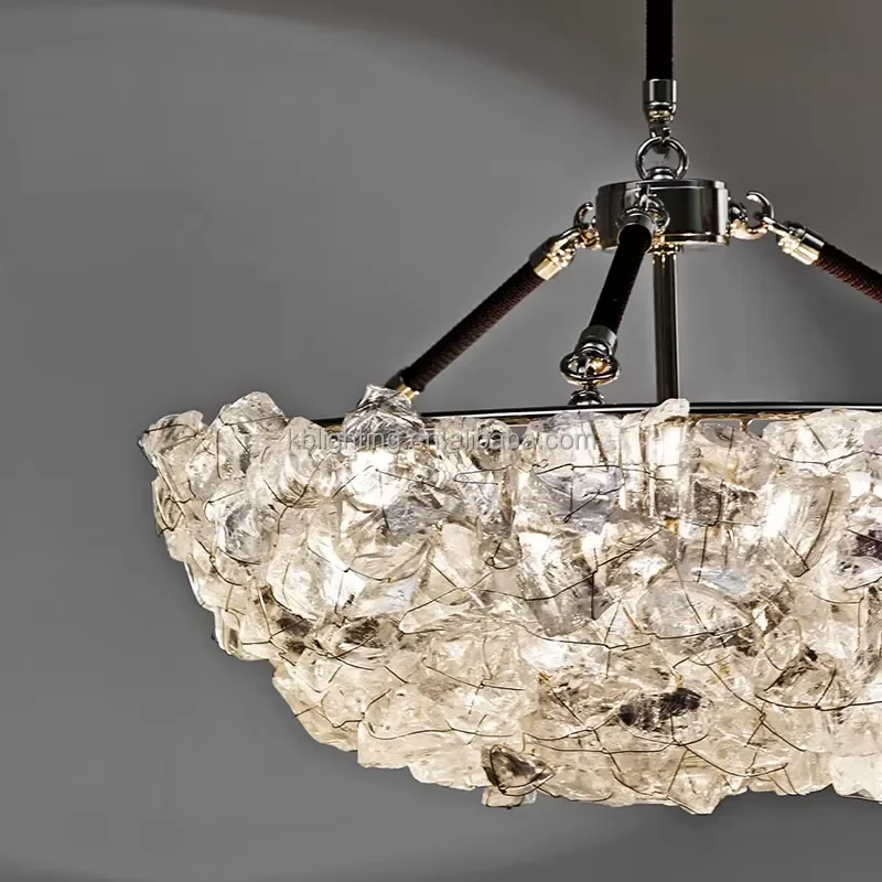 Modern Simple Style Natural Crystal Stones Pendant Lighting Rock Crystal Hanging Ceiling Lamps for Bedroom