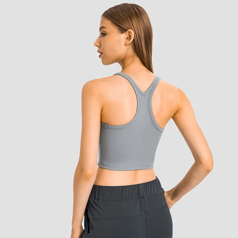 

New women's fashionable short yoga vest, breathable and with built-in breast pads, suitable for jogging, fitness, and exercise.