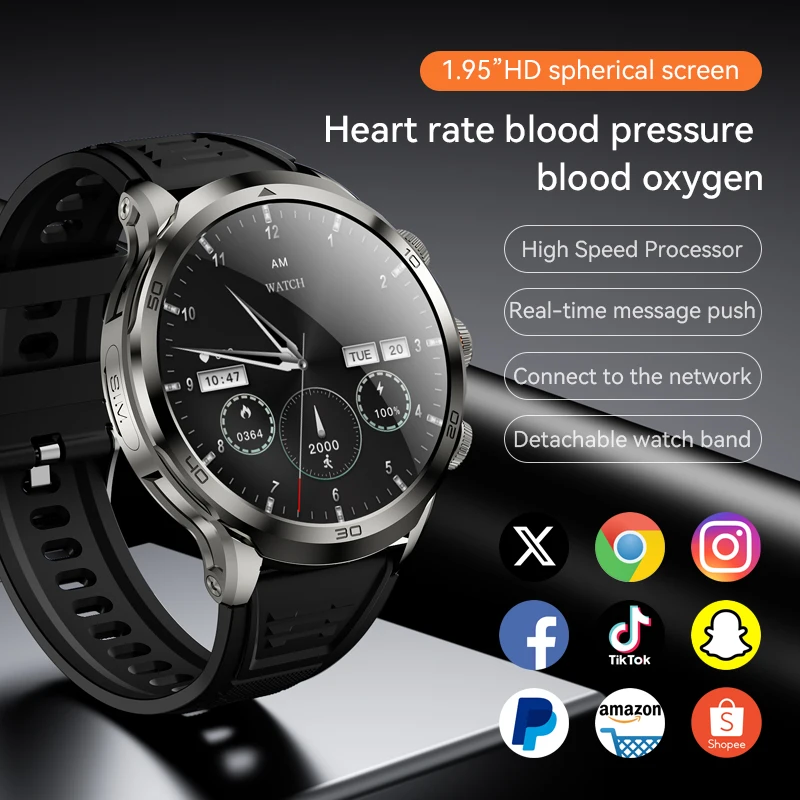 Original H19 Men's Smartwatch 4G LTE Android Smart Watch With 190° Rotary Camera SIM Card Slot GPS WIFI App Store Heart Rate