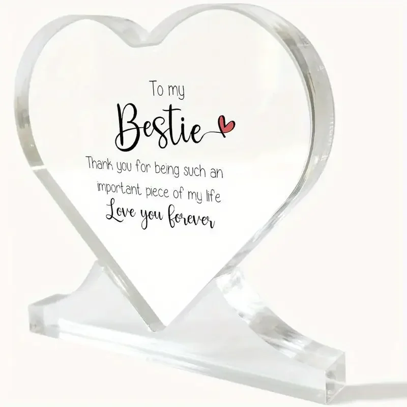 2D Flat, Heart-Shaped Acrylic Plaque for Best Friend - Friendship Gift with Engraved Message, Clear Elegant Design, Perfect