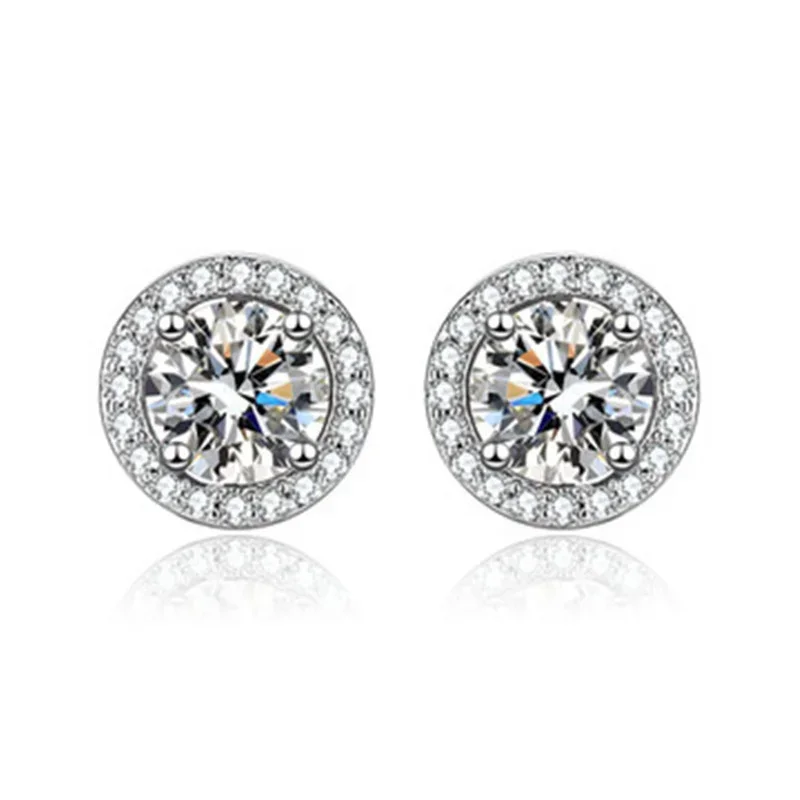 1ct 2ct Moissanite Diamond Ear Studs Earring Plated Diamond Moissanite Stud Earrings for Women Sterling Silver Jewelry