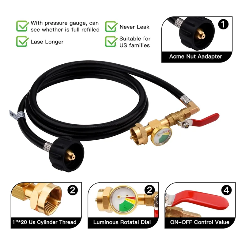 ABKJ-36Inch Propane Refill Adapter Hose,High Pressure Camping Grill(QCC/Type1 Inlet) 1LB Propane Gas Tank Adapter Connector