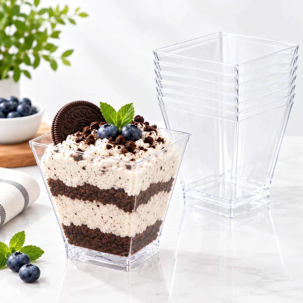 50/100PCS 2OZ Disposable Trapezoidal Dessert Cup with Spoon Plastic Cup Ice Cream Container Dessert Placement Party Wedding