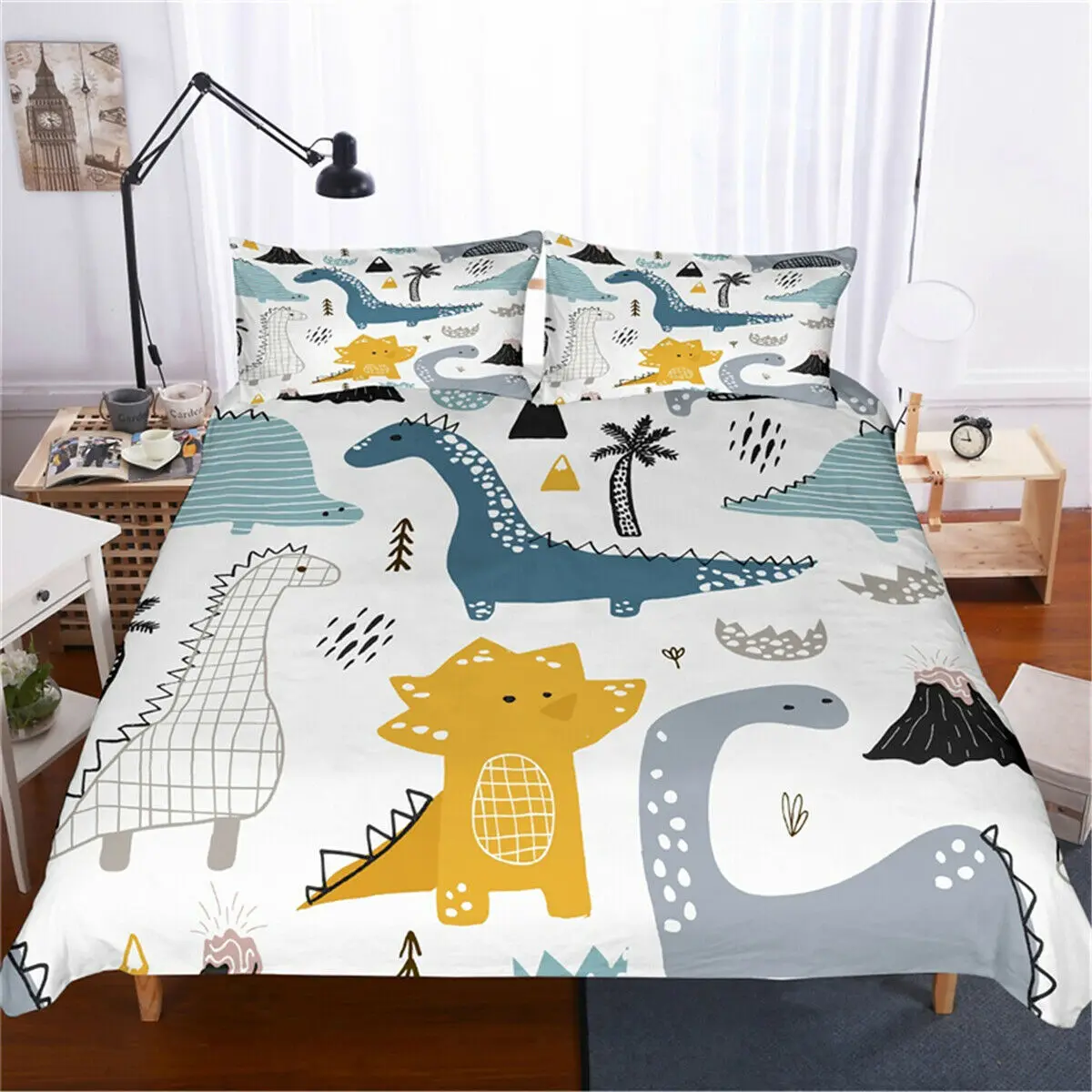 

Dinosaur Print Bedding For Full Size Boys Cute Ancient Animal Duvet Cover Hand Drawn Dino Kids Cartoon Comforter Cover