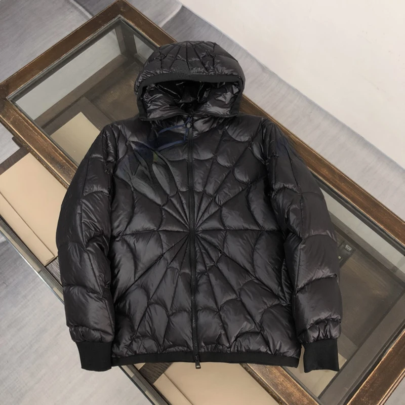 2024 Winter New Spider Net Hooded Down Jacket 90 Ciepła kurtka puchowa rekreacyjna Przystojny duży rozmiar Białe kurtki puchowe dla mężczyzn