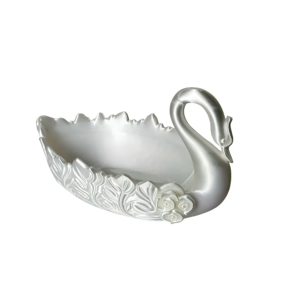 3D Printed Swan Shaped Jewelry Tray Nordic Style Decorative Swan Trinket Holder Plastic Floral Swan Storage Tray for Living Room