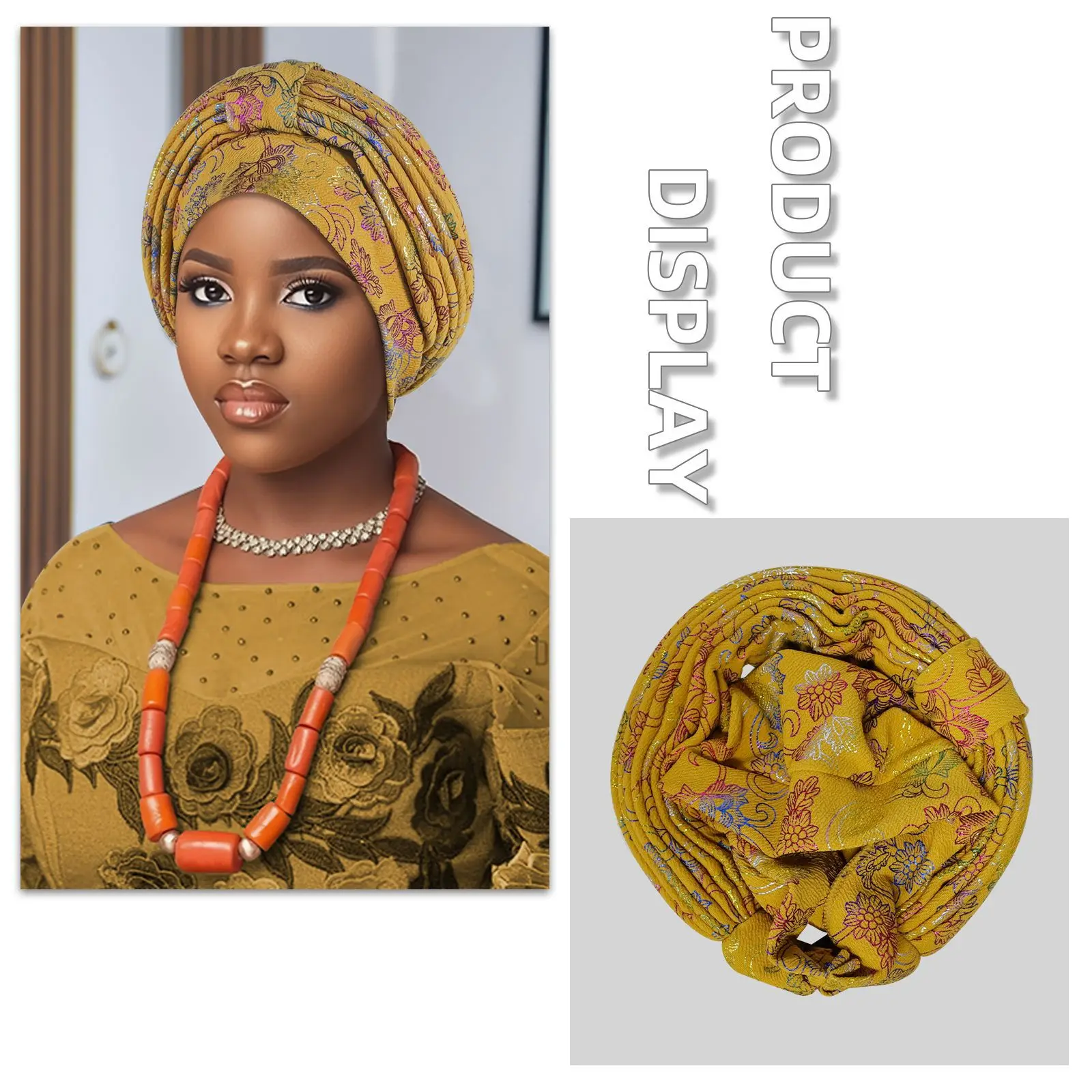 

Glitter Turban Cap for Women African Auto Geles Headtie Muslim Hijab Headscarf Bonnet Nigeria Head Wraps Wedding Party Headpiece
