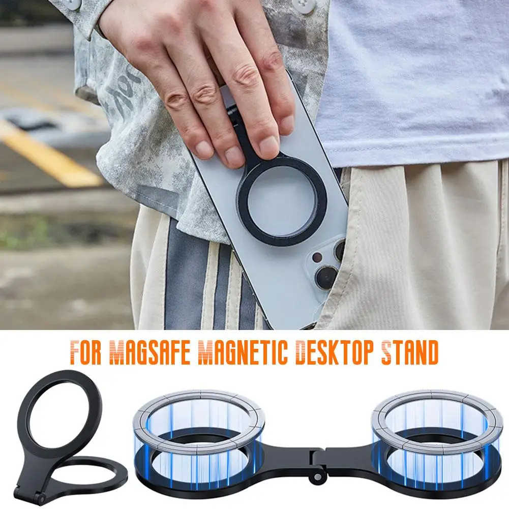 Double-Sided Magnetic Phone Holder Aluminium Alloy Mount For MagSafe Stand 180° Foldable Multi-function Magnet Kickstand O2O7