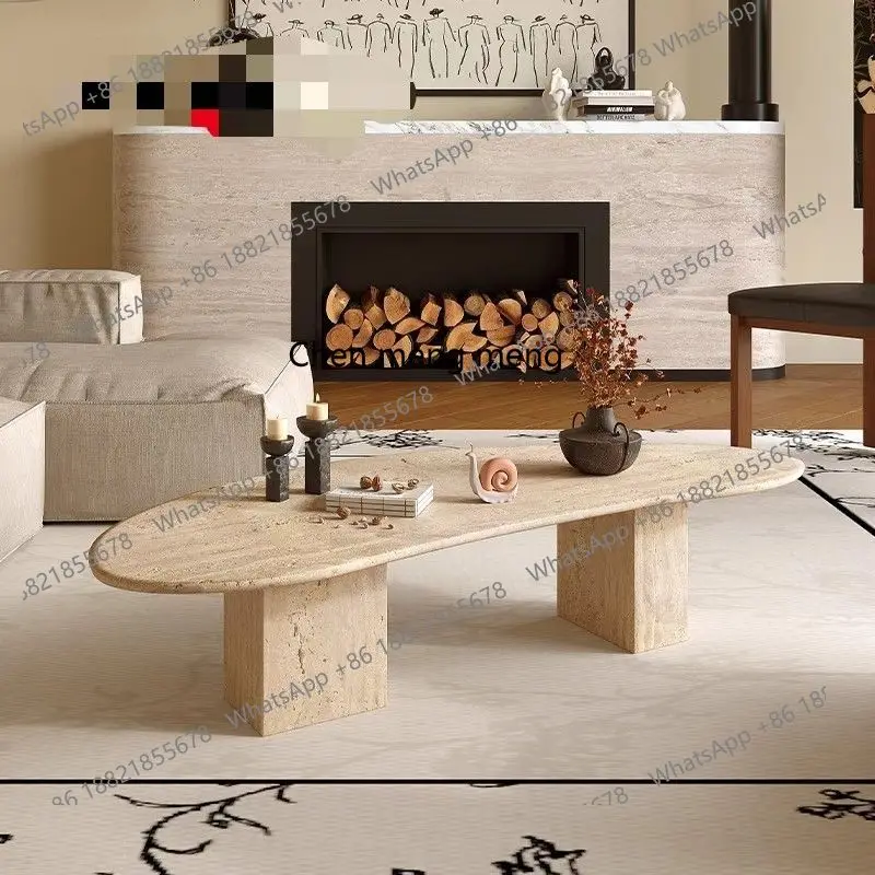 와비 샌드 윈드 내추럴 트래버틴 커피 테이블 거실 가정용 소파 사이드 테이블 모던 라이트 럭셔리 크림 윈드 테이블