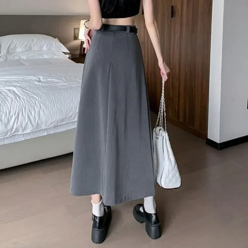

Midi Pleated Skirts Women Vintage Elegant New Office Ladies Korean Style Solid Minimalist Spring Autumn High Waist Design Faldas