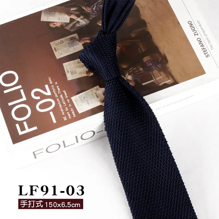 6,5 cm britischer Stil, lässige Herren-Krawatten mit Punkten, gestrickt, formelle Business-Krawatten, einfarbig, marineblau, Retro-Krawatten, handgefertigte Smoking-Krawatten – Detail 8