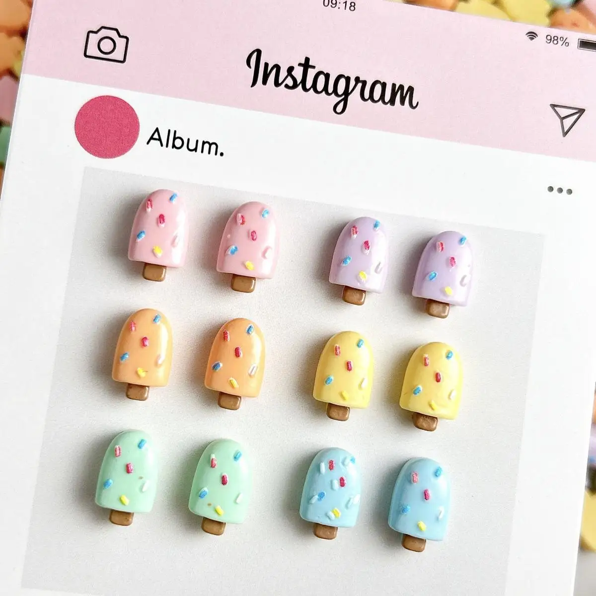 Random Mixed 3D Resin Simulated Dopamine Colored Ice Cream Nail Art Accessories Cute Cartoon Ice Cream Nail Charms Supplies