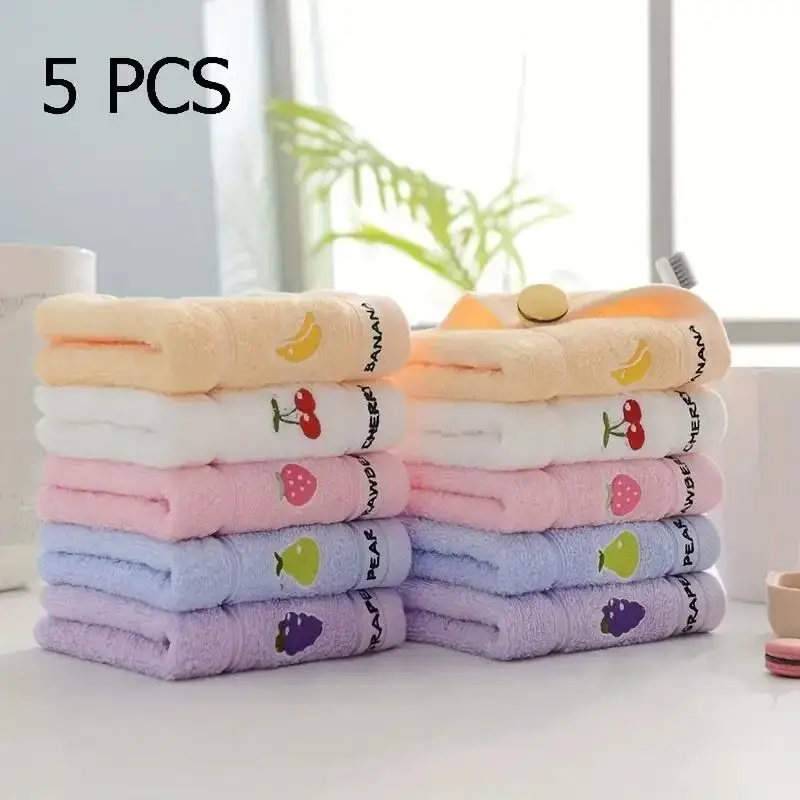 【IIOO】Set Of 5 Soft Cotton Embroidered Fruit Themed Hand Towels - Ultra Soft, Absorbent And Quick Drying Face Towel With Design