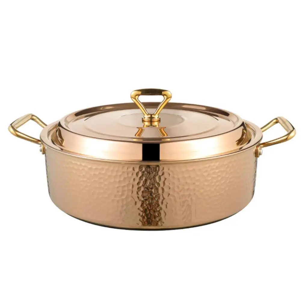 Vintage Design Copper Hot Pot Ramen Casserole Pan Thick Soup Stew Pot Quick Cooking Pot for Family Gatherings Electric Stoves