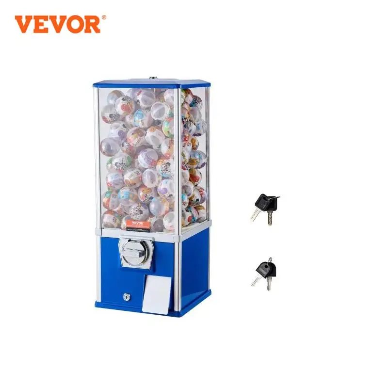 VEVOR 아동용 검볼 기계, PS 230 캡슐 장난감, 직사각형 파란색, 게임 상점용 동전 운영 검볼 은행, 25 인치