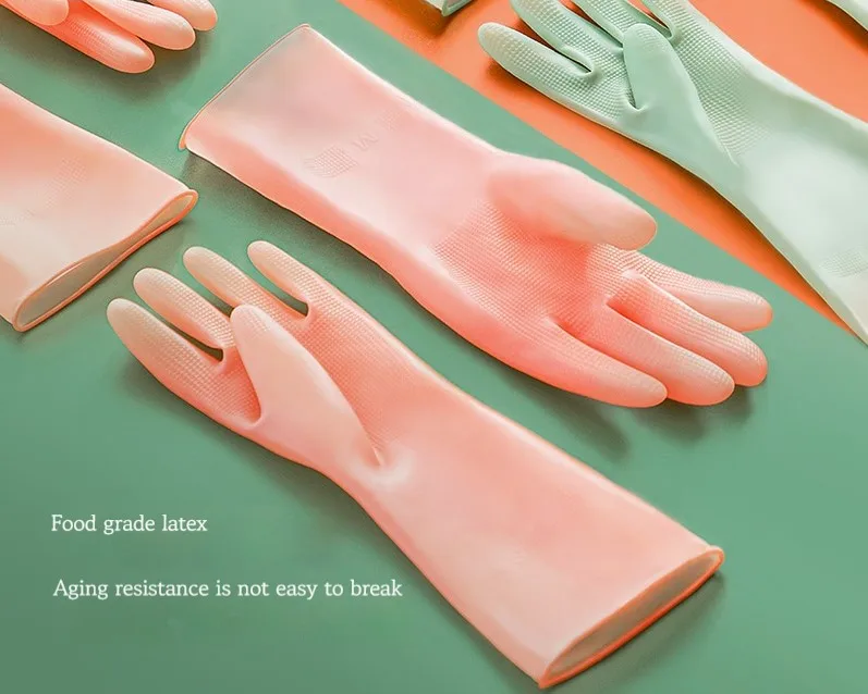 Household latex cleaning gloves, food grade kitchen cooking, dishwashing, household chores, laundry, thick and durable gloves