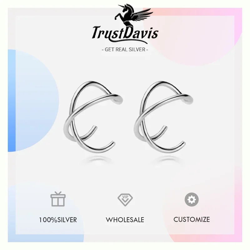 Trustdavis Real 925 Silver Contracted Twist Ear Cuff Clip on Earrings for Women Daily Wear Jewelry Gift DA457