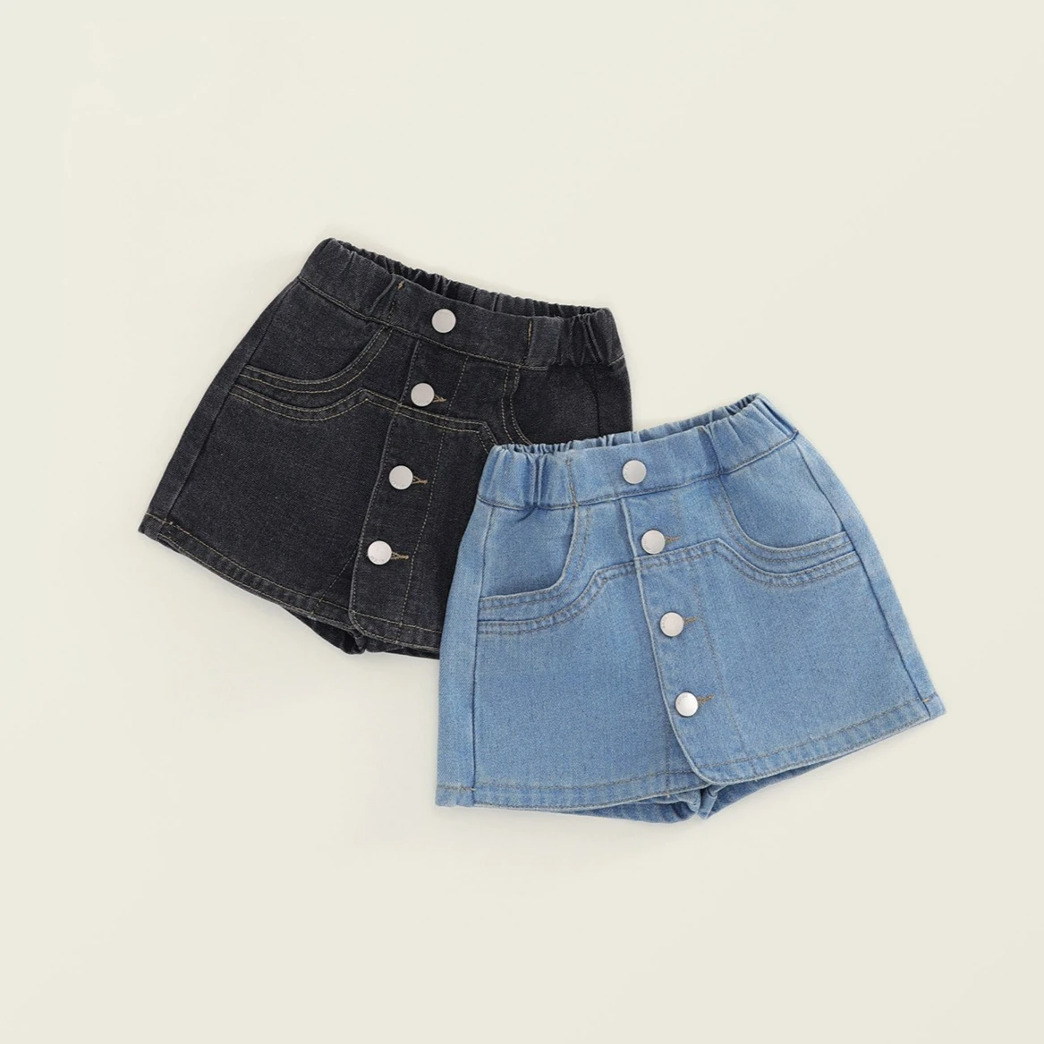 Fashion Button Design Girls' Denim Shorts 2026 Summer New Item Children's Korean Version Washed Cotton Skirt Pants