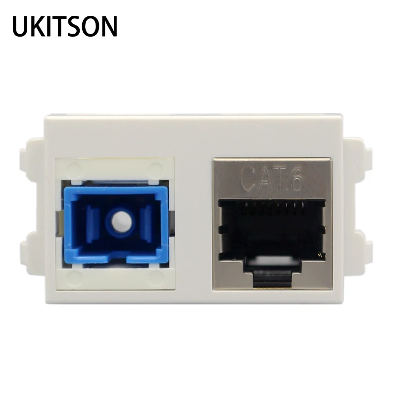 Shield Female LAN CAT6 RJ45 Connector SC UPC Optical Fiber Slot Pass Through Plug Socket 23x36mm Module For Internet Connection