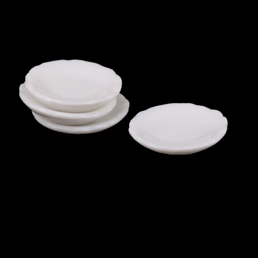 4pcs 1:12 White Round Dishes Plate Tableware Dolls House Furniture Miniatures Kitchen Toy For Dollhouse Accessories Best Gifts