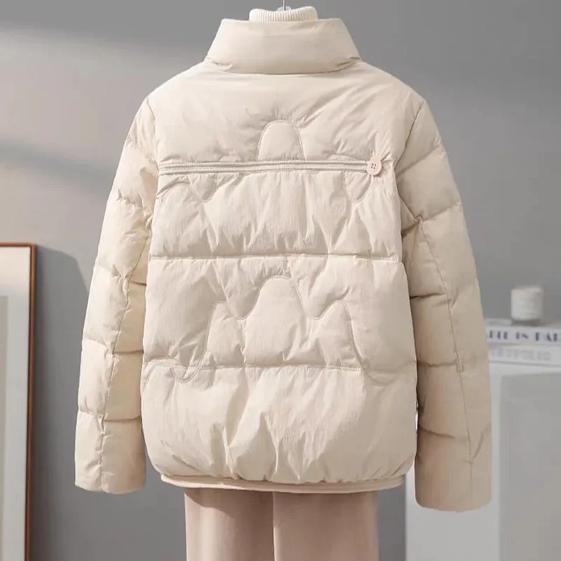 Piumino da donna Parker tinta unita 2025New inverno caldo colletto alla coreana piumino corto da donna per il tempo libero con piumino d'anatra bianco spesso H435