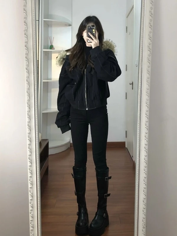 

Модная зимняя куртка Hebe Sle ort из хлопка, свободного кроя, с меховым воротником, в корейском стиле, эксклюзивно онлайн