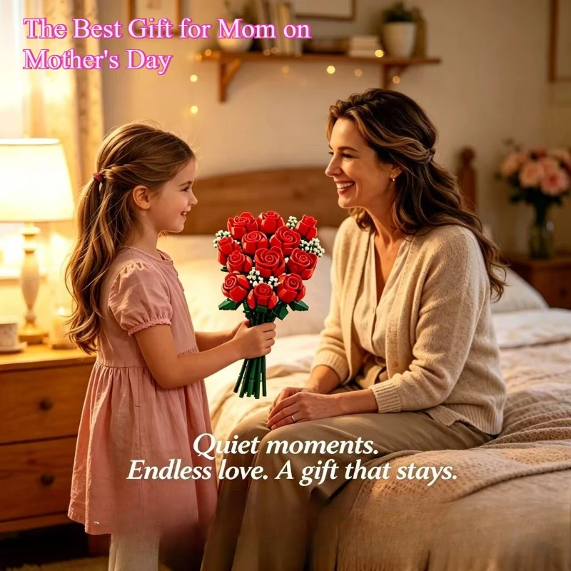2026 Mother's Day 800+PCS Romantic Rose Bundle Building Blocks, Creative Home Decoration, Valentine's Day and Mother's Day Gifts