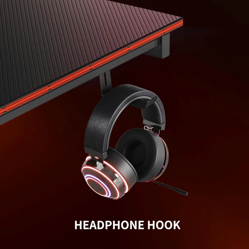 47-Inch Carbon Fiber Gaming Desk with Headphone Hook, Sturdy Steel Frame for Home Office
