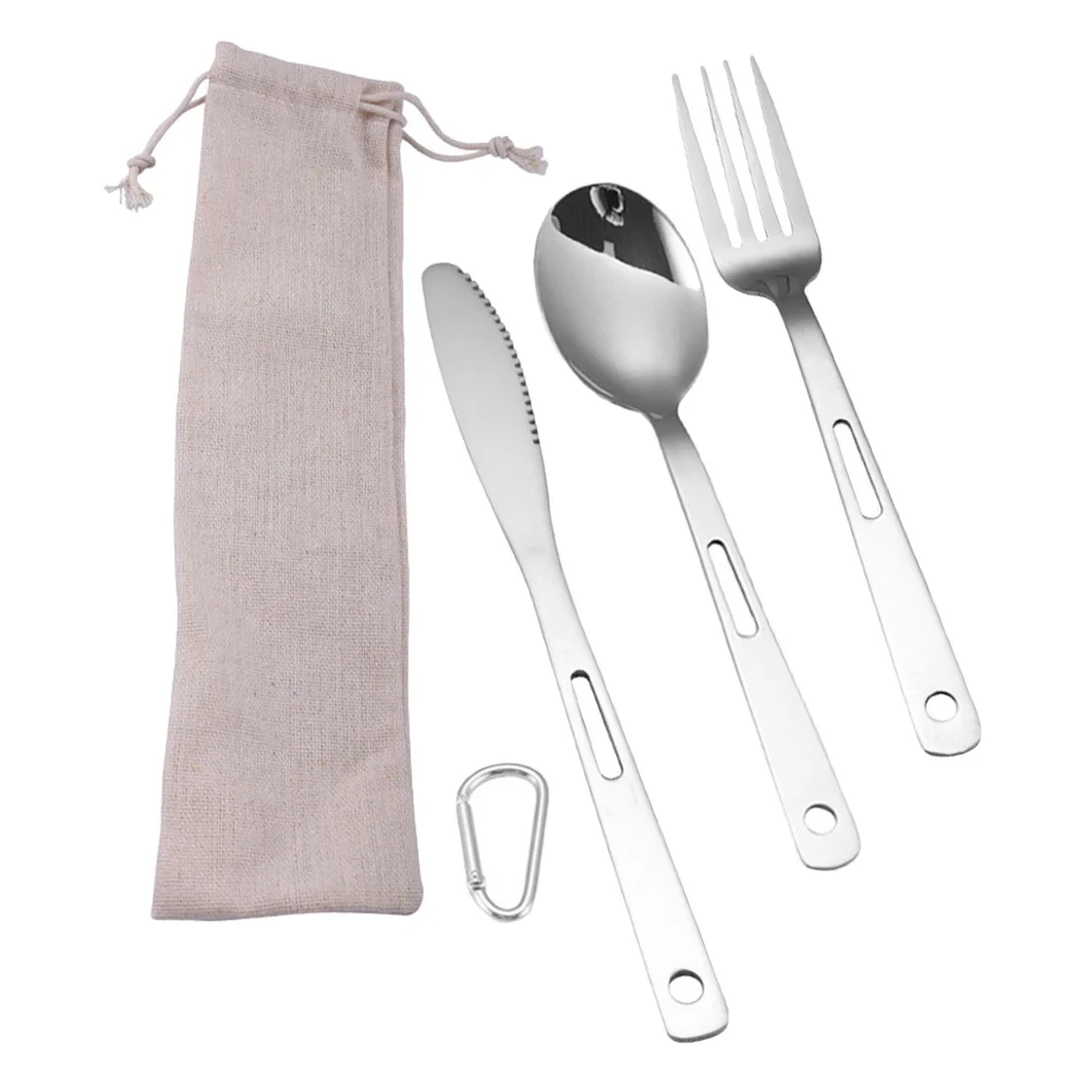 1 مجموعة أدوات المائدة التخييم مجموعة الفولاذ المقاوم للصدأ أدوات المائدة المحمولة مناسبة للمشي في الهواء الطلق التخييم نزهة السفر الشوك ملاعق #2