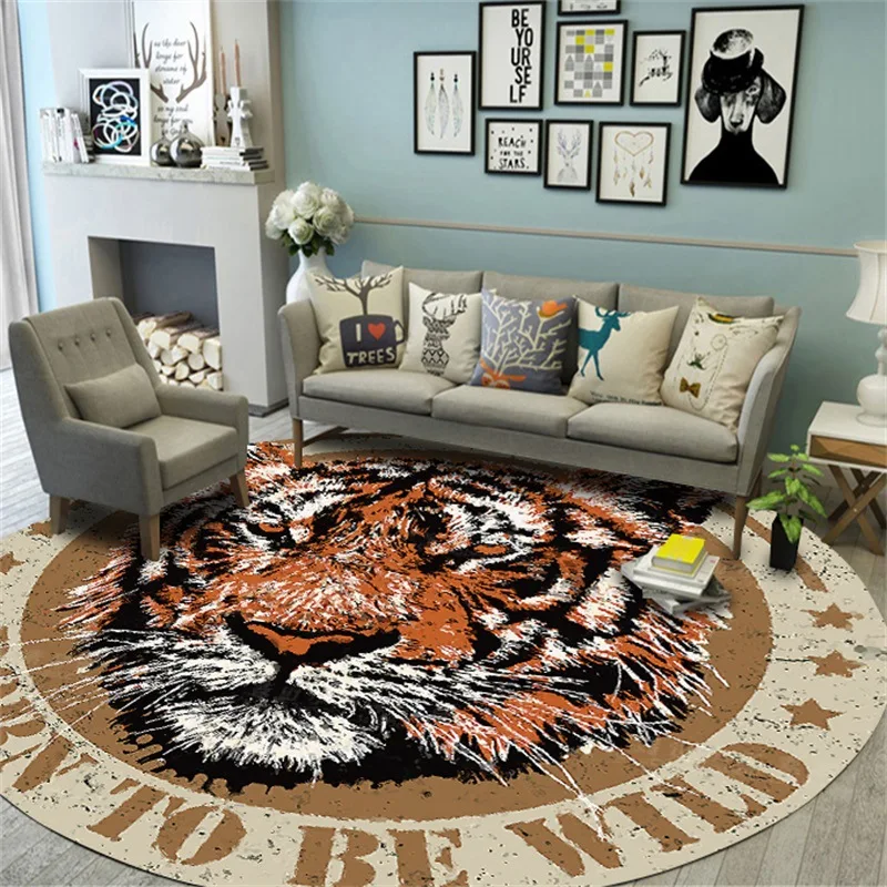 Tiger Carpet for Living Room Anti Slip Cartoon Animal Kids Room Floor Mat Modern Cartoon Study Room Chair Area Rugs 100cm/120cm