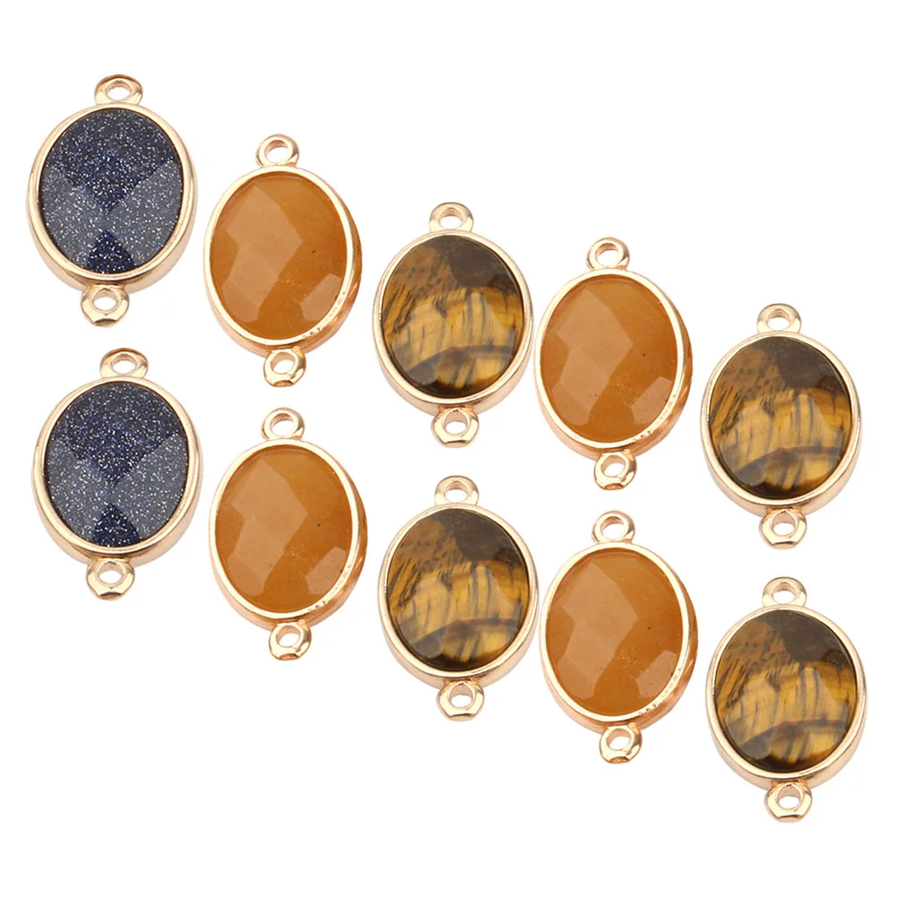 10pcs Semi-precious Stone Connector Charms Lightweight Alloy Necklace Connectors Bracelet Buckles Jewelry Making Clasps Egg