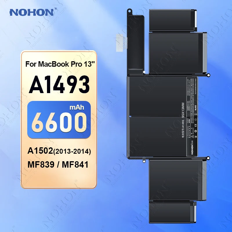 

NOHON A1493 A1582 Notebook Battery for Apple MacBook Pro 13 Inches A1502 2013 2014 MF839 MF841 High Capacity Batteries 6600mAh